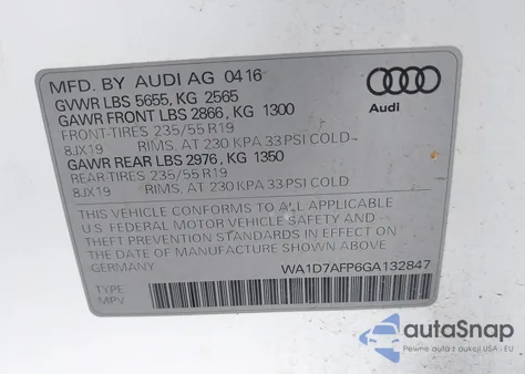 2016 Audi Q5 3.0T Premium Plus из США, поврежденный, VIN WA1D7AFP6GA132847